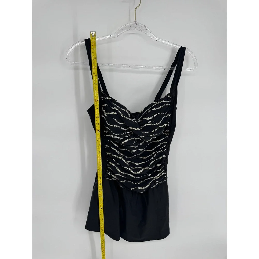 Black Gold Sz 14 Ruched Swim Dress One Piece Adjustable Straps Skirted Swimsuit
